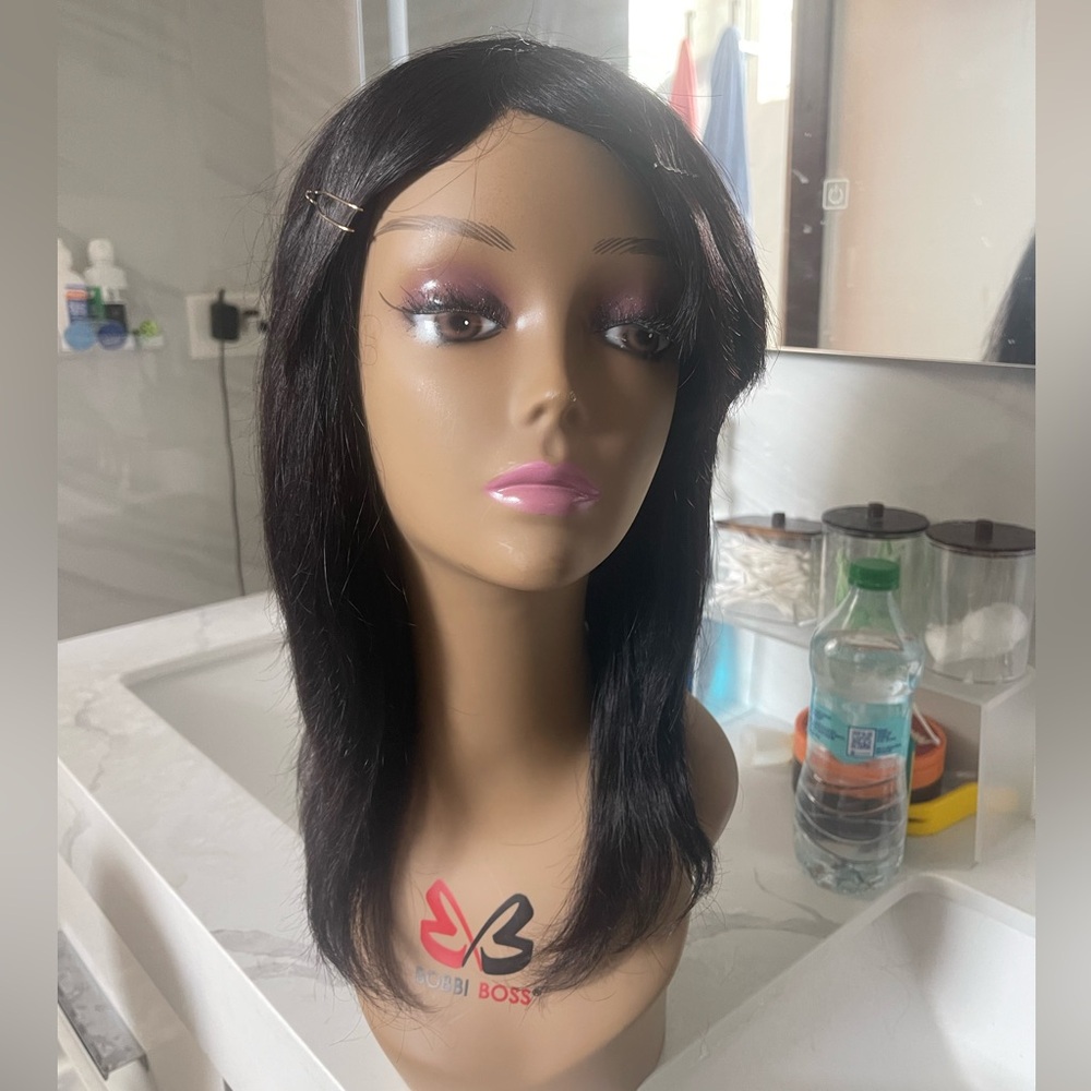 100% human hair wig layered with bangs 16 inches